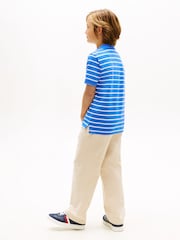 Tommy Hilfiger Empire Blue Stripe Essential Regular Fit Signature Polo Shirt - Image 4 of 5