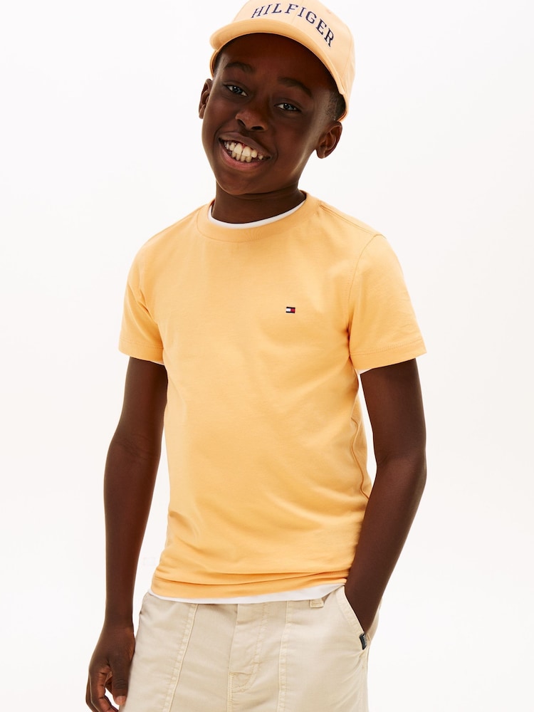 Tommy Hilfiger Orange Essential Flag Embroidery Crew Neck T-Shirt - Image 1 of 5