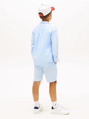 Tommy Hilfiger Blue Relaxed Fit Flag Embroidery Linen Blend Shirt - Image 3 of 5