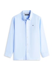 Tommy Hilfiger Blue Relaxed Fit Flag Embroidery Linen Blend Shirt - Image 5 of 5