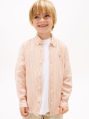 Tommy Hilfiger Orange Stripe Linen Blend Button-Down Shirt - Image 1 of 5