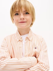 Tommy Hilfiger Orange Stripe Linen Blend Button-Down Shirt - Image 4 of 5