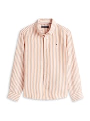 Tommy Hilfiger Orange Stripe Linen Blend Button-Down Shirt - Image 5 of 5