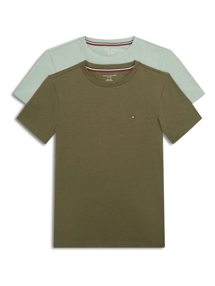 Tommy Hilfiger Green Signature Crew Neck Lounge T-Shirts 2 Pack - Image 1 of 5 Tommy Hilfiger Green Signature Crew Neck Lounge T-Shirts 2 Pack - Image 1 of 5