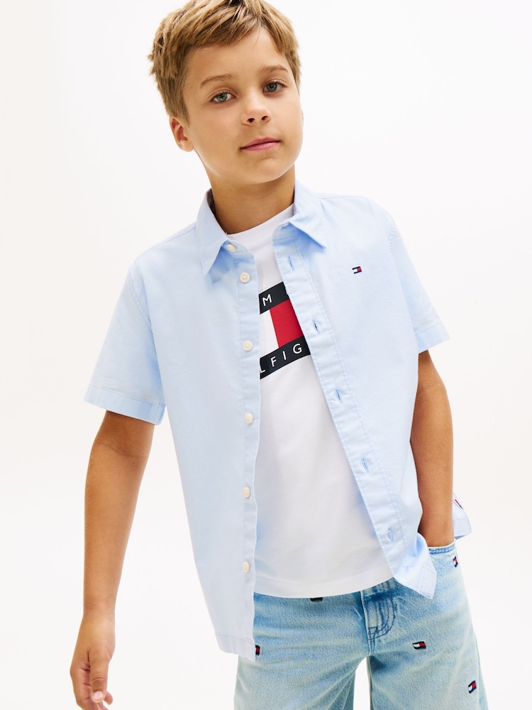 Tommy Hilfiger Blue Stretch Oxford Shirt - Image 1 of 6