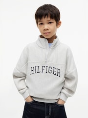 Tommy Hilfiger Grey Logo Terry Quarter Zip Sweatshirt - Image 1 of 5