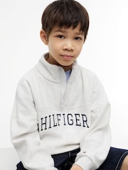 Tommy Hilfiger Grey Logo Terry Quarter Zip Sweatshirt - Image 4 of 5