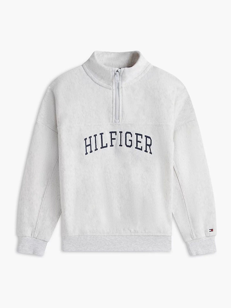 Tommy Hilfiger Grey Logo Terry Quarter Zip Sweatshirt - Image 5 of 5