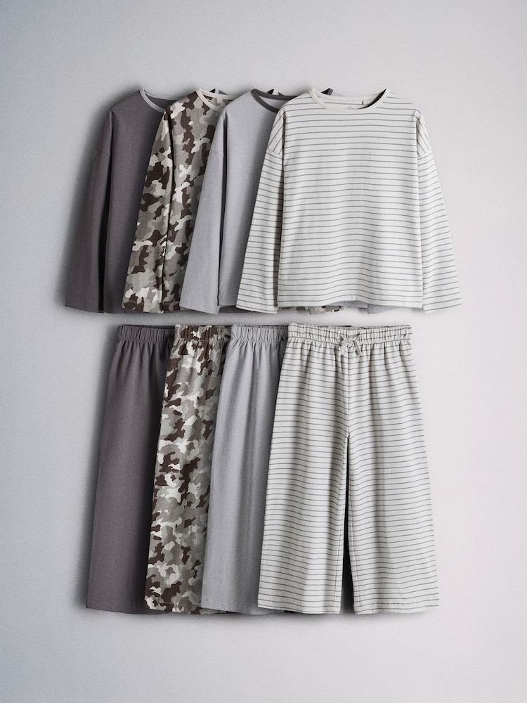 The Set 4 Pack Camo Print Relaxed Fit Pyjamas Grey - Image 1 of 11 The Set 4 Pack Camo Print Relaxed Fit Pyjamas Grey - Image 1 of 11