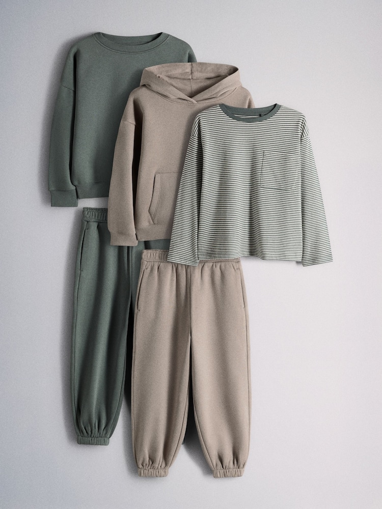 The Set 5 Piece Set Hoodie, Crew Sweat, Joggers and T-Shirt Green/Grey - Image 1 of 8