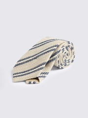 MOSS Neutral Navy Italian Texture Stripe Tie - Image 1 of 2