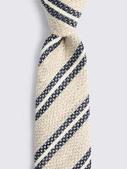 MOSS Neutral Navy Italian Texture Stripe Tie - Image 2 of 2