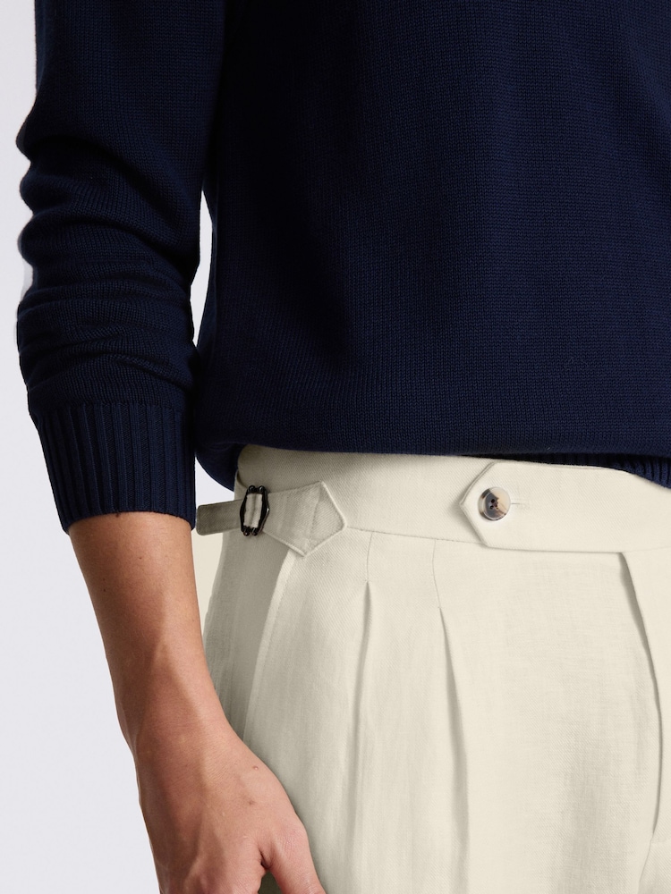 MOSS Cream Linen Pleated Trousers - Image 4 of 4