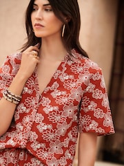 Love & Roses Rust Brown Floral Embroidery Petite Beach Shirt - Image 2 of 4
