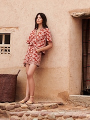 Love & Roses Rust Brown Floral Embroidery Petite Beach Shirt - Image 3 of 4