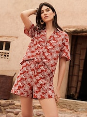 Love & Roses Rust Brown Floral Embroidery Petite Beach Shorts - Image 2 of 4