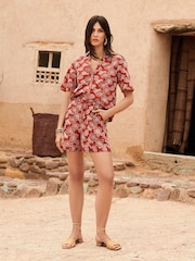 Love & Roses Rust Brown Floral Embroidery Petite Beach Shorts - Image 3 of 4