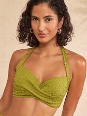 Love & Roses Lime Green Crochet Twisted Moulded Cup Bikini Top - Image 1 of 4