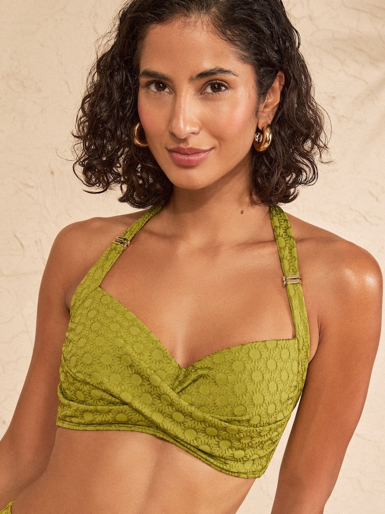 Love & Roses Lime Green Crochet Twisted Moulded Cup Bikini Top - Image 1 of 4 Love & Roses Lime Green Crochet Twisted Moulded Cup Bikini Top - Image 1 of 4
