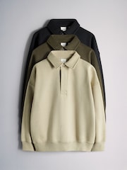 The Set 3 Pack Collared Sweat Top Black/Green - Image 1 of 6
