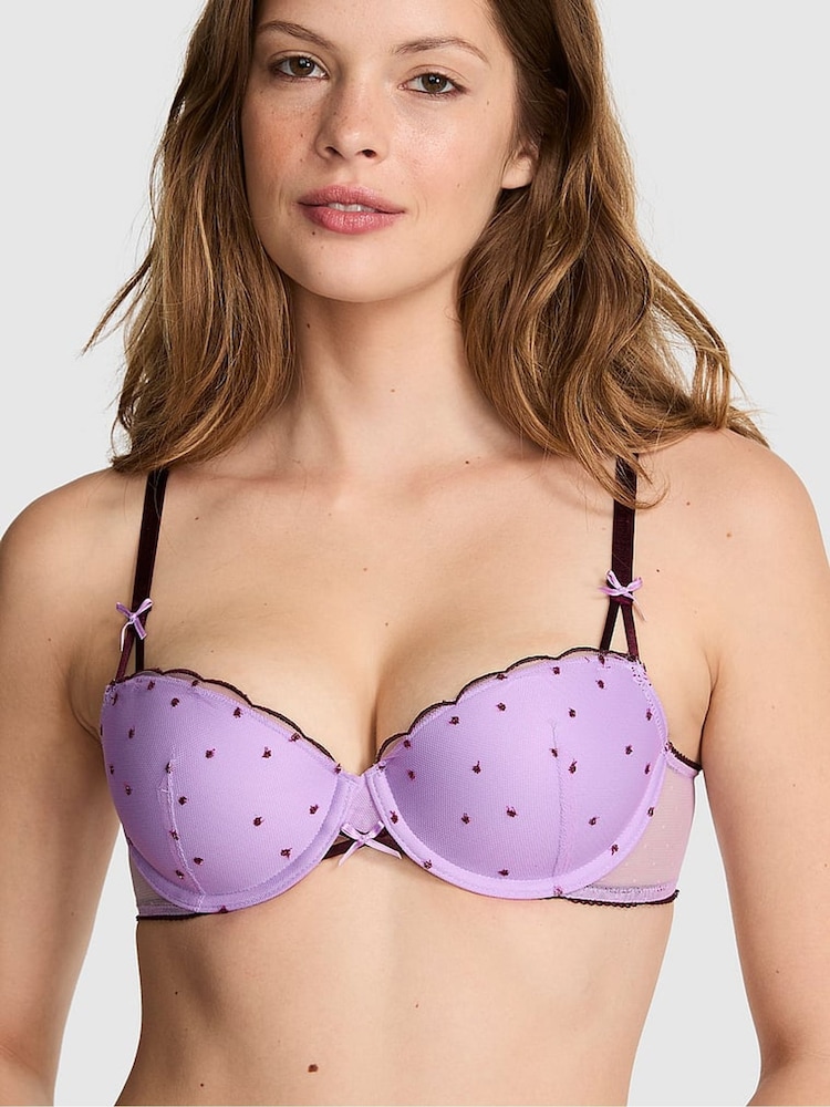 Victoria's Secret Pink Lilac Purple Balcony Pop Stitch Embroidery Bra - Image 1 of 2 Victoria's Secret Pink Lilac Purple Balcony Pop Stitch Embroidery Bra - Image 1 of 2