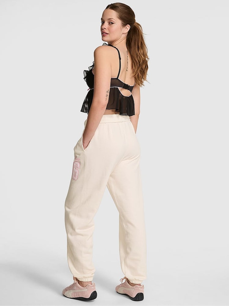 Victoria's Secret PINK Cozy White Cuffed Fleece Joggers - Image 2 of 2 Victoria's Secret PINK Cozy White Cuffed Fleece Joggers - Image 2 of 2