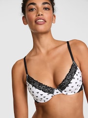 Victoria's Secret Pink White Heart Print T Shirt Lace Trim Bra - Image 1 of 2