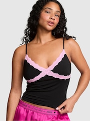Victoria's Secret Pink Black Modal Lace Cami Pyjama Top - Image 1 of 2