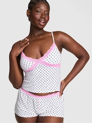 Victoria's Secret Pink White Polka Dots Modal Lace Cami Pyjama Top - Image 1 of 2