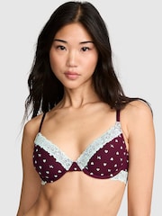 Victoria's Secret Pink Purple Rose Dog Print T Shirt Lace Trim Bra - Image 1 of 3