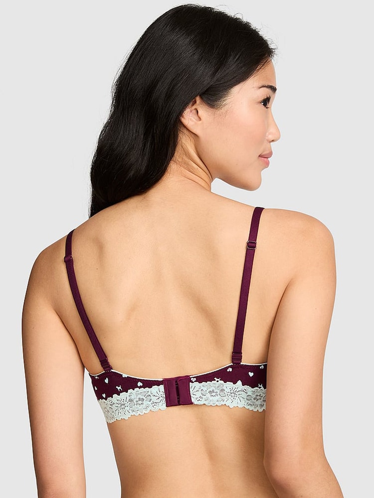 Victoria's Secret Pink Purple Rose Dog Print T Shirt Lace Trim Bra - Image 2 of 3
