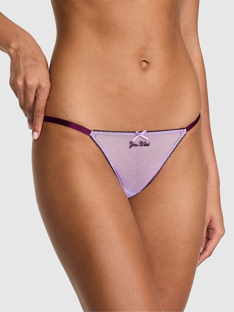 Victoria's Secret Pink Pink Berry String Bikini Pop Stitch Embroidery Knickers - Image 1 of 2 Victoria's Secret Pink Pink Berry String Bikini Pop Stitch Embroidery Knickers - Image 1 of 2