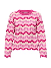 ONLY Pink Wave Structure O-Neck Knit Jumper - Image 1 of 2