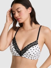 Victoria's Secret PINK White Heart Print Non Wired Push Up Lace Trim Bra - Image 1 of 2