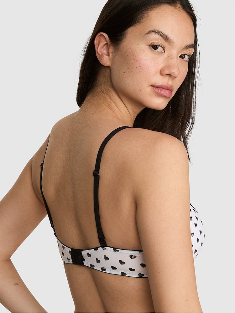 Victoria's Secret PINK White Heart Print Non Wired Push Up Lace Trim Bra - Image 2 of 2 Victoria's Secret PINK White Heart Print Non Wired Push Up Lace Trim Bra - Image 2 of 2
