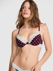 Victoria's Secret PINK Purple Rose Dog Print Push Up Lace Trim Bra - Image 1 of 2