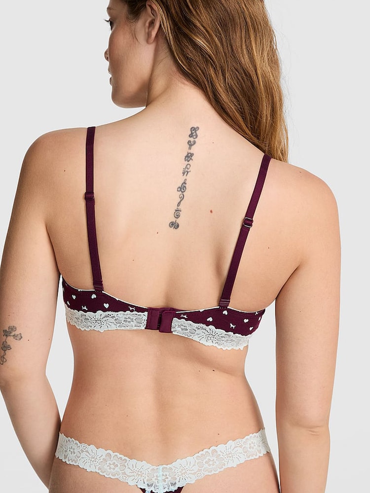 Victoria's Secret PINK Purple Rose Dog Print Push Up Lace Trim Bra - Image 2 of 2 Victoria's Secret PINK Purple Rose Dog Print Push Up Lace Trim Bra - Image 2 of 2