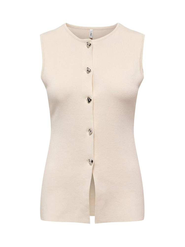 ONLY Cream Knitted Vest With Metallic Button Detail - Image 1 of 2