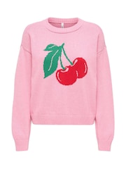ONLY Pink Cherry Print Jumper - Image 1 of 2