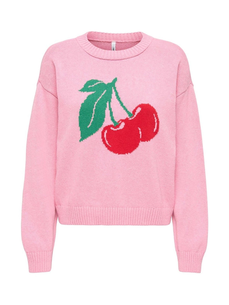 ONLY Pink Cherry Print Jumper - Image 1 of 2