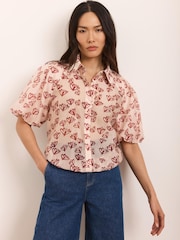 Mint Velvet Pink Heart Print Puff Sleeve Shirt - Image 1 of 8