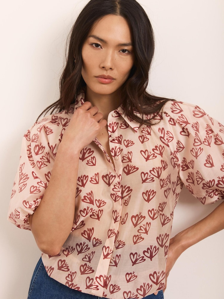 Mint Velvet Pink Heart Print Puff Sleeve Shirt - Image 2 of 8