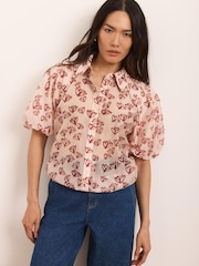 Mint Velvet Pink Heart Print Puff Sleeve Shirt - Image 5 of 8