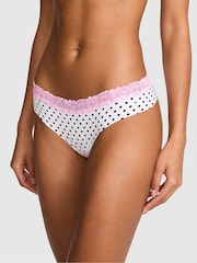 Victoria's Secret Pink White Polka Dots Thong Lace Trim Knickers - Image 1 of 2
