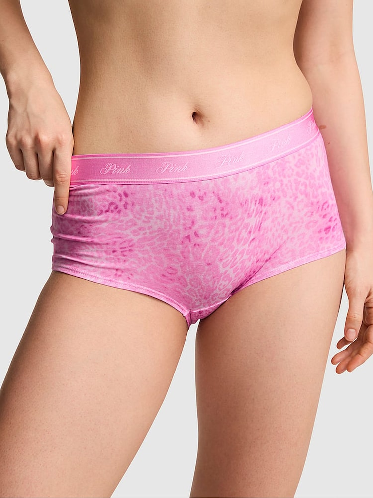 Victoria's Secret PINK Coconut Pink Leopard Print Boyshort Cotton Logo Knickers - Image 1 of 2 Victoria's Secret PINK Coconut Pink Leopard Print Boyshort Cotton Logo Knickers - Image 1 of 2