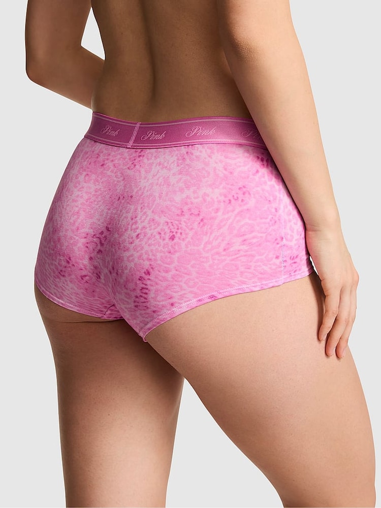 Victoria's Secret PINK Coconut Pink Leopard Print Boyshort Cotton Logo Knickers - Image 2 of 2 Victoria's Secret PINK Coconut Pink Leopard Print Boyshort Cotton Logo Knickers - Image 2 of 2