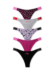 Victoria's Secret PINK Black/Pink Halloween Print Thong 5 Pack Logo Knickers - Image 1 of 1