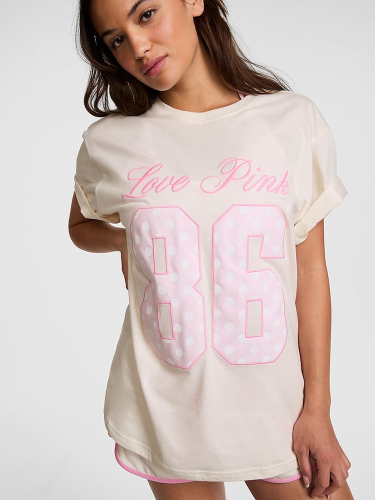 Victoria's Secret Pink Cozy White Oversized T-Shirt - Image 1 of 2 Victoria's Secret Pink Cozy White Oversized T-Shirt - Image 1 of 2