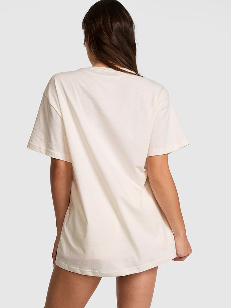 Victoria's Secret Pink Cozy White Oversized T-Shirt - Image 2 of 2 Victoria's Secret Pink Cozy White Oversized T-Shirt - Image 2 of 2