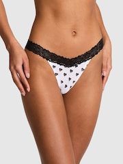 Victoria's Secret PINK White Heart Print Thong Cotton Heather Lace Trim Knickers - Image 1 of 2